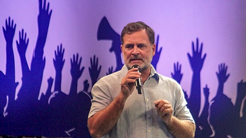 Leader of the Opposition in the Lok Sabha Rahul Gandhi addresses the gathering during the 'Chhatron Ki Goonj' programme in Dehradun, Uttarakhand, on Friday, July 17, 2026.
