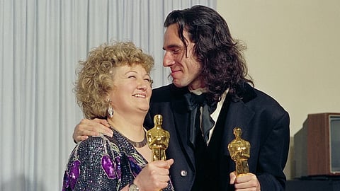 “My Left Foot” stars Brenda Fricker, winner of Oscar for best supporting actress, and Daniel Day Lewis, winner of Oscar for best actor, at the 62nd Annual Academy Awards in Los Angeles, March 26, 1990.