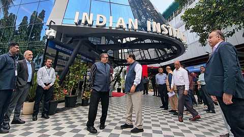 Dignitaries, led by Prof. Debashis Chatterjee, Director of IIM Kozhikode, and Loknath Behera, Managing Director of Kochi Metro Rail Ltd, tour the newly inaugurated IIM Kozhikode Kochi Campus in Kochi on Saturday.