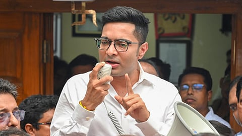 All India Trinamool Congress National General Secretary Abhishek Banerjee interacts with party workers and supporters during a meeting in Kolkata, West Bengal, on Friday, July 17, 2026.