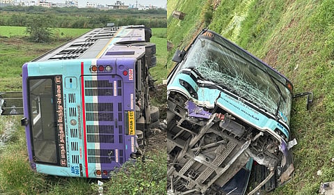 The bus fell into a marshland along Perumbakkam High Road.