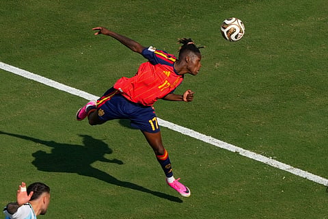 Spain's Nico Williams shoots on goal during the World Cup final