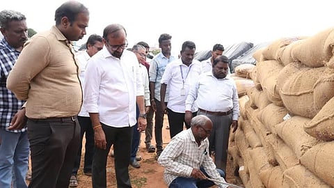 Minister P Venkataramanan inspecting a DPC in Cuddalore.