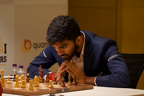 D Gukesh during the sixth round against M Pranesh on Tuesday