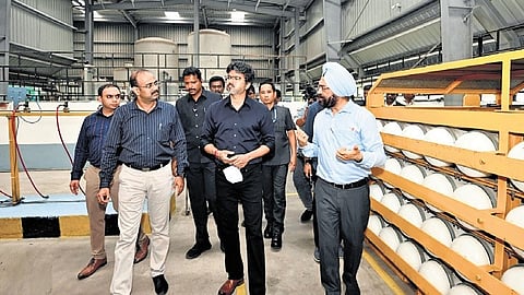Chief Minister Vijay inspecting the bio-CNG plant at Chetpet on Monday.