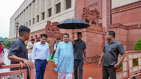 Union Minister Nitin Gadkari during the Monsoon session of Parliament in New Delhi, Tuesday, July 21, 2026.