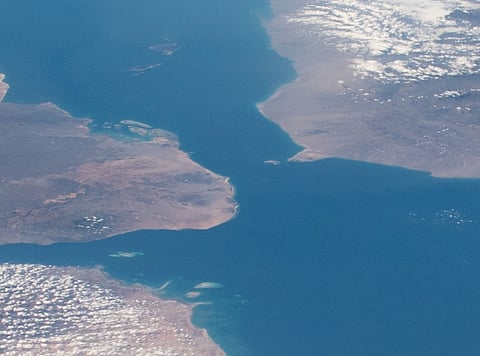 Outer space view of Bab al-Mandeb strait taken from International Space Station during expectation 62