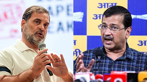 (L-R) Leader of Opposition in the Lok Sabha Rahul Gandhi and AAP National Convenor Arvind Kejriwal.