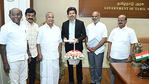Office-bearers of the Federation of Bus Operators Associations of Tamil Nadu meet Chief Minister C Joseph Vijay.