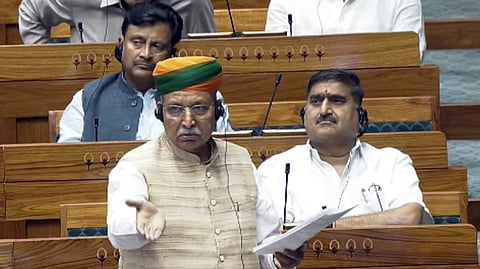 Union Minister Arjun Ram Meghwal speaks in Lok Sabha during the Monsoon Session of Parliament, in New Delhi, July 22, 2026.