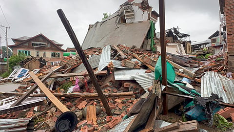 Debris of a house belonging to a Lashkar-e-Taiba (LeT) terrorist Adil Thokar after its demolition, in Anantnag district, Jammu and Kashmir, Thursday, July 23, 2026. The action came shortly after Head Constable Ashiq Hussain, who was on Amarnath Yatra security duty, was shot dead by a lone terrorist at Lal Chowk in Anantnag on Wednesday afternoon.