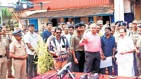 Home Minister Ramesh Chennithala launching the drone surveillance system at Viyyur Central Prison and Correctional Home on Friday