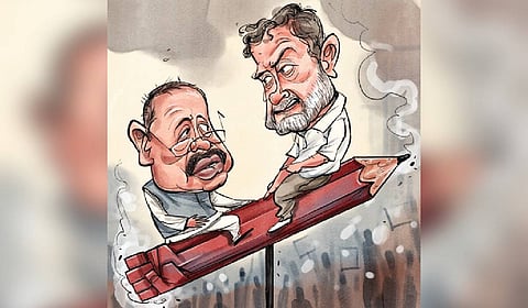 Rahul Gandhi sat on a dharna outside the Prime Minister’s residence with sister Priyanka Gandhi Vadra as chants of “Pradhan hatao” echoed from nearby Jantar Mantar.