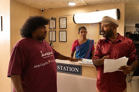 A BTS still from Kaagangal