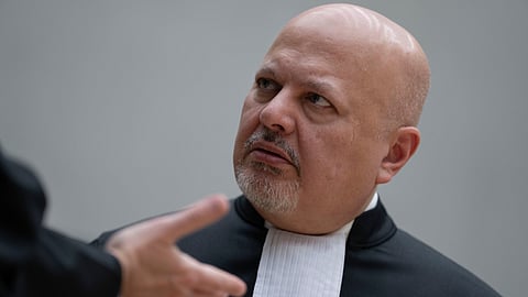 Chief Prosecutor Karim Khan talks before convening the International Criminal Court (ICC) in The Hague, Netherlands, March 14, 2025.