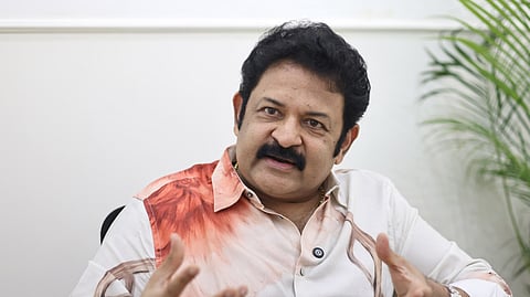 NFDC Chairman G Krishnakumar interacting with TNIE team of journalists as part of the Express Dialogues series in Thiruvananthapuram.