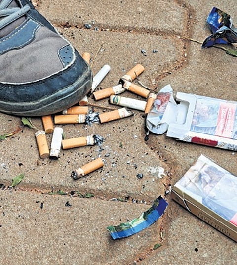 Cigarette butts retain toxic chemicals from tobacco, which can leach into the environment