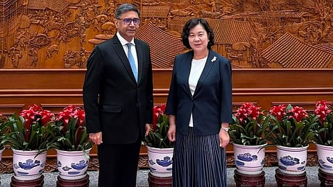 Foreign Secretary Vikram Misri with Hua Chunying, Chinese Vice Foreign Minister.