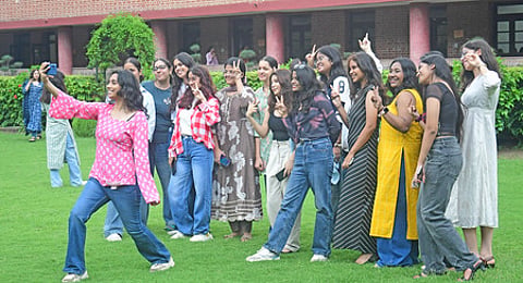 Student seen during the opening day of new session of the Delhi University in New Delhi on July 28, 2026.