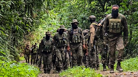 Security personnel conduct an operation near Bitiang village in Noney district following a gunfight in which a Naga Village Guard volunteer was allegedly killed and two CoBRA personnel were injured, in Manipur, Wednesday, July 29, 2026.