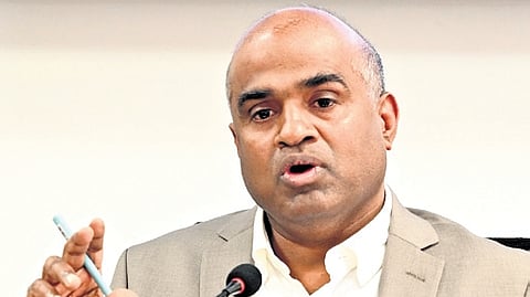 CEO V Anbukkumar addresses the media in Bengaluru