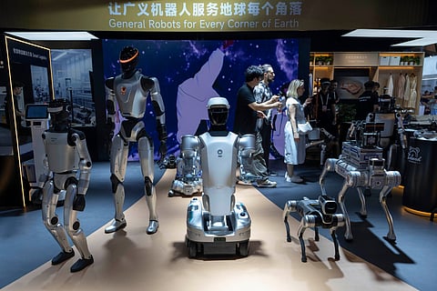 A variety of robots are displayed at the World AI Conference in Shanghai, Friday, July 17, 2026.