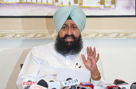 Leader of Opposition in Punjab Legislative Assembly, Partap Singh Bajwa, addresses the media in Chandigarh on Thursday, March 19, 2026.