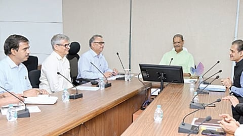 Deputy CM KV Singh Deo chairing a meeting with senior executives of Adani Group