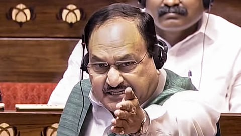Union Health Minister JP Nadda speaks in the Rajya Sabha during the Monsoon session of Parliament, in New Delhi, Wednesday, July 29, 2026.