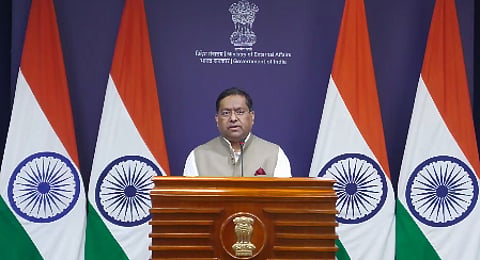 Ministry of External Affairs Spokesperson Randhir Jaiswal addresses a bi-weekly media briefing.