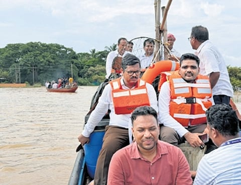 Industries Minister Sampad Swain inspecting flood-affected areas