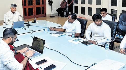 Chief Minister N Chandrababu Naidu addressing a video conference on preparedness for the inauguration of Alluri Sitarama Raju International Airport