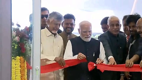 Prime Minister Narendra Modi inaugurates the Alluri Sitarama Raju International Airport at Bhogapuram.