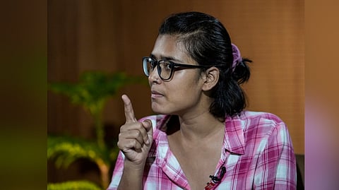 All India Students' Association (AISA) President Neha Bora during an interview with PTI, in New Delhi.