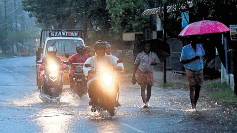 Vehicles making their way through seawater that flooded the coastal road at Cheriya Kadavu near Kannamaly following rough tidal waves on Saturday.