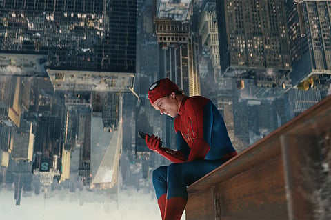 This image released by Sony Pictures shows Tom Holland in a scene from "Spider-Man: Brand New Day."