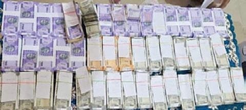 The cash recovered from traffic inspector Mukesh Kumar Mishra’s house.
