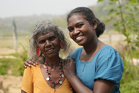 Aparna Raj with her grandmother Cheeru wearing traditional Choothumuthu and Panathali