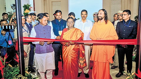 President Droupadi Murmu inaugurates Jagadguru Kripalu University at Cuttack, in presence of Governor Hari Babu Kambhampati and CM Mohan Charan Majhi.