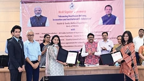 Health and Family Welfare Min Mukesh Mahaling at the MoU signing ceremony.