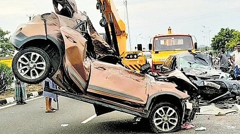 Mangled remains of the cars