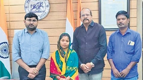 Sukanti with Koraput collector Satyawan Mahajan on Monday.