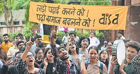 AISA supporters protest against alleged irregularities in examinations
