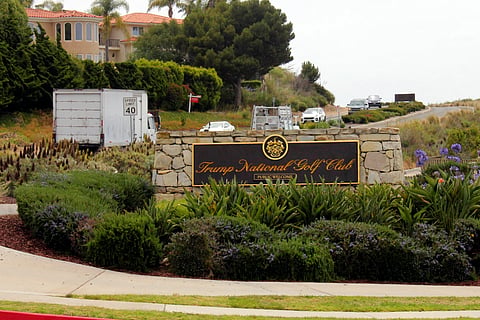 The entrance to Trump National Golf Club Los Angeles, in Rancho Palos Verdes, Calif., is seen in this photo, July 2, 2020.