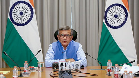 Union Defence Secretary Rajesh Kumar Singh addresses a press conference regarding the preparations for the 80th Independence Day celebrations in New Delhi, Aug. 10, 2026.