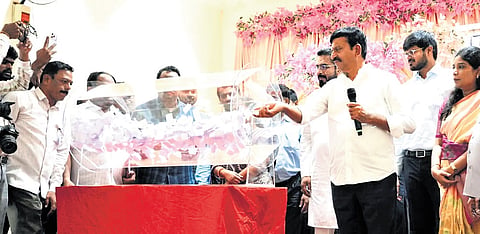 Revenue Minister Ponguleti Srinivasa Reddy at a lucky draw to select Indiramma Towers beneficiaries in Hyderabad on Friday.