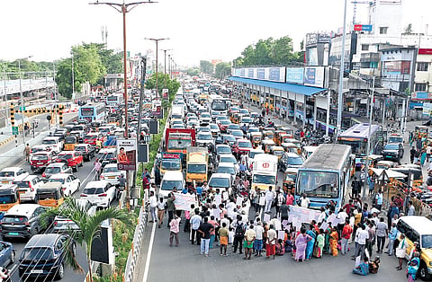 Relatives blocked the GST Road near Chromepet bus stand on Saturday, demanding that nine from the area who went missing in Nepal be traced