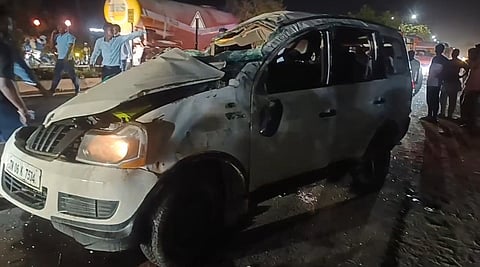 Three students of a private university in Pallavaram died, and four others were injured after their car overturned due to a tyre burst and crashed into the road median on the Chennai-Tiruchy highway on Friday night.