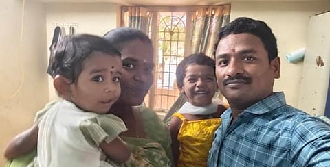 File picture of Vinod Kumar with his wife and daughters, who were found dead in Chintalagraharam, Pendurthi mandal, Visakhapatnam on Saturday.