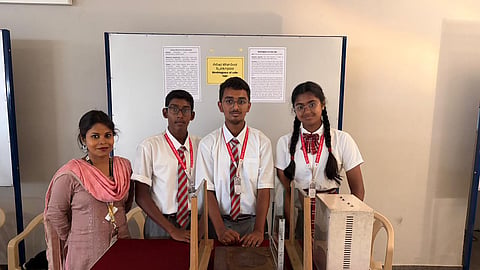 Students of Rays Academy For Learning showcase their working model illustrating the ‘Birefringence of Cello Tape’ using crossed polarisers